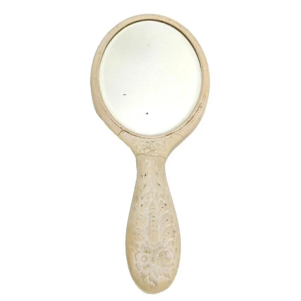 Beige antique hand mirror 9.75